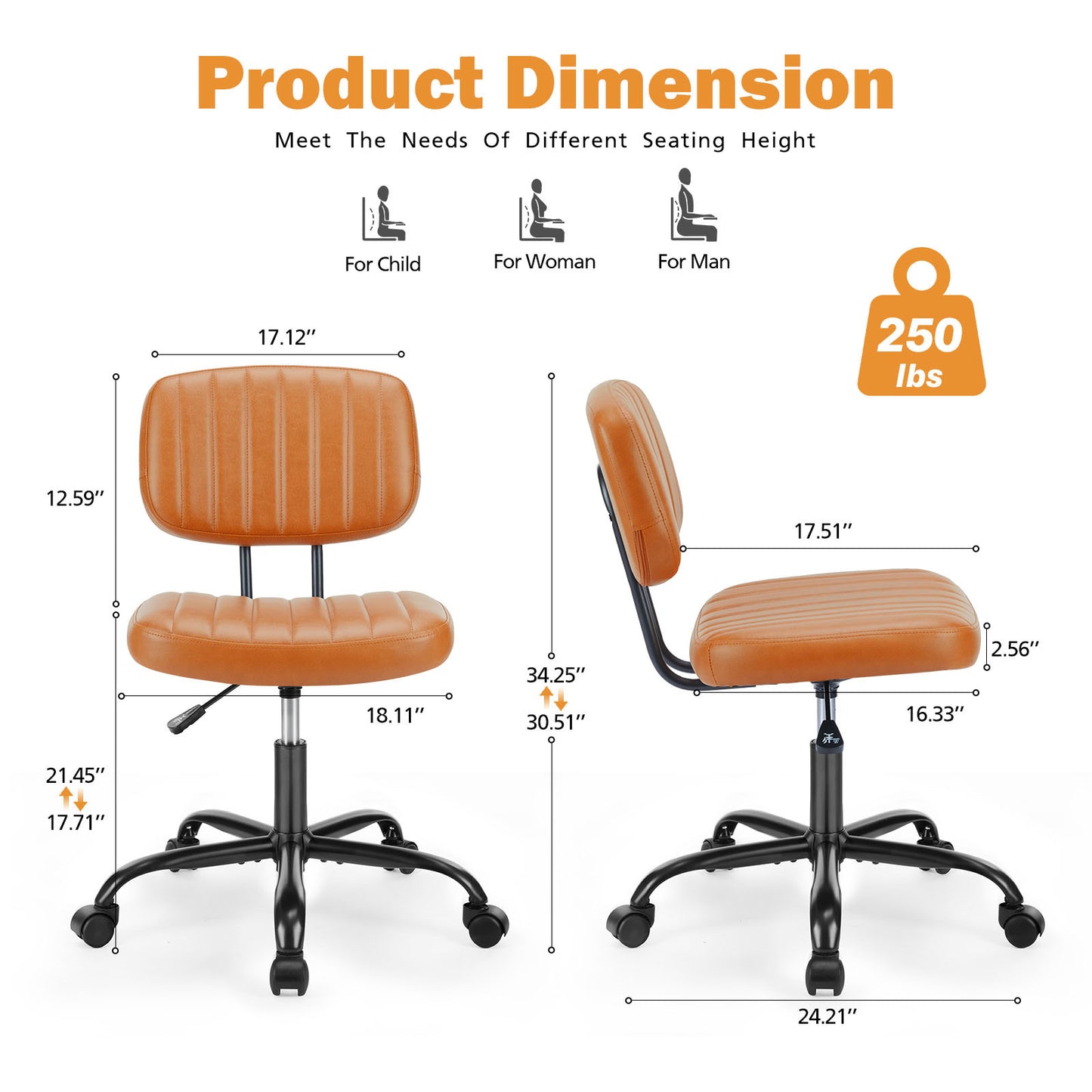 SWEETCRISPY PU Leather Low Back Task Chair Small Home Office Chair with Wheels