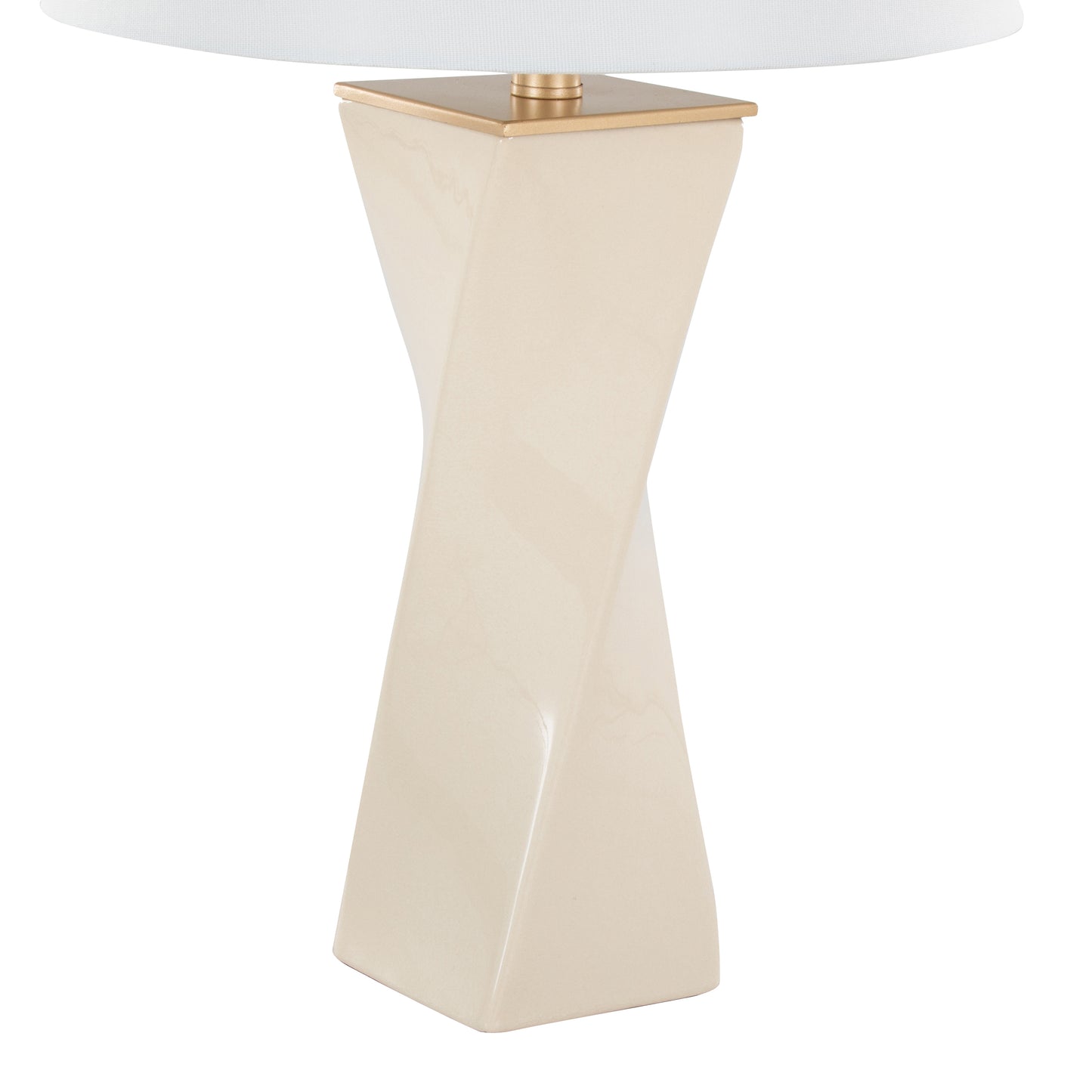 Curvo Square Contemporary 27" Ceramic Table Lamp in Cream Ceramic, Gold Metal, and White Linen by LumiSource