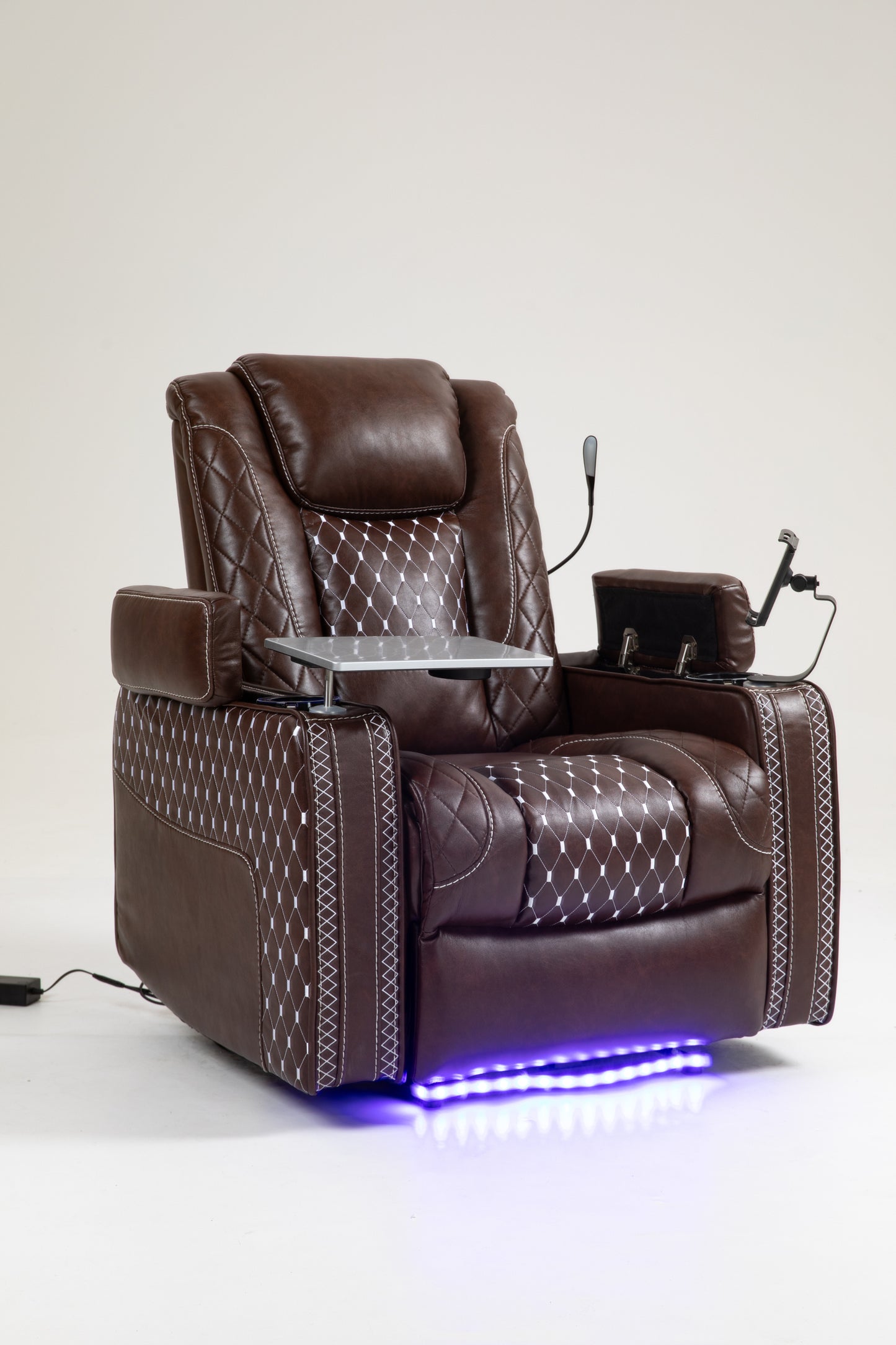 Power Zero Gravity Recliner with Multifunctional Features - Storage Armrest & Cup Holder - Laptop Table & Phone Holder- Reading Light & LED - Infinite Position Recline for Living Room & Office