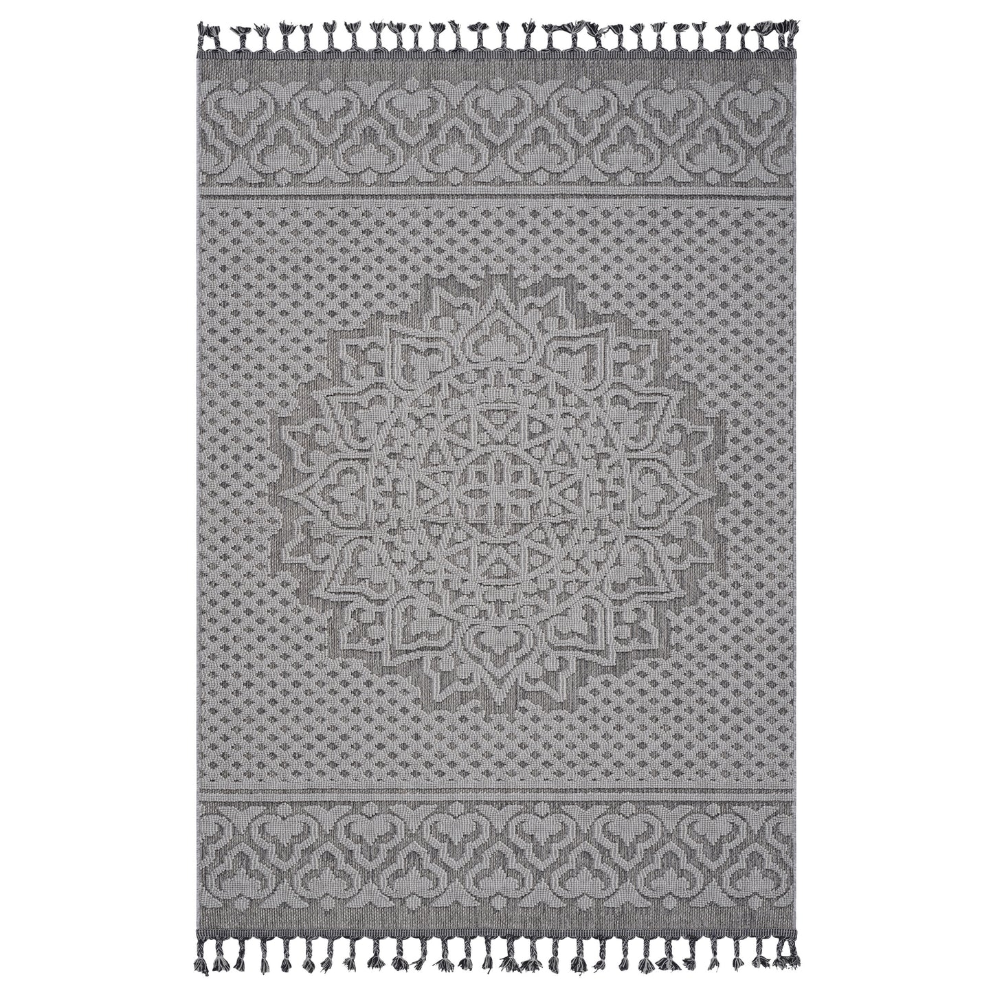 5X7 Gray/White /Medallion Indoor/Outdoor Area Rug