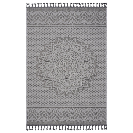 5X7 Gray/White /Medallion Indoor/Outdoor Area Rug