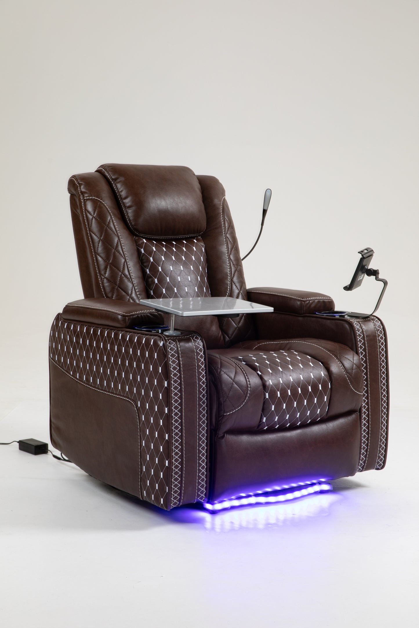 Power Zero Gravity Recliner with Multifunctional Features - Storage Armrest & Cup Holder - Laptop Table & Phone Holder- Reading Light & LED - Infinite Position Recline for Living Room & Office