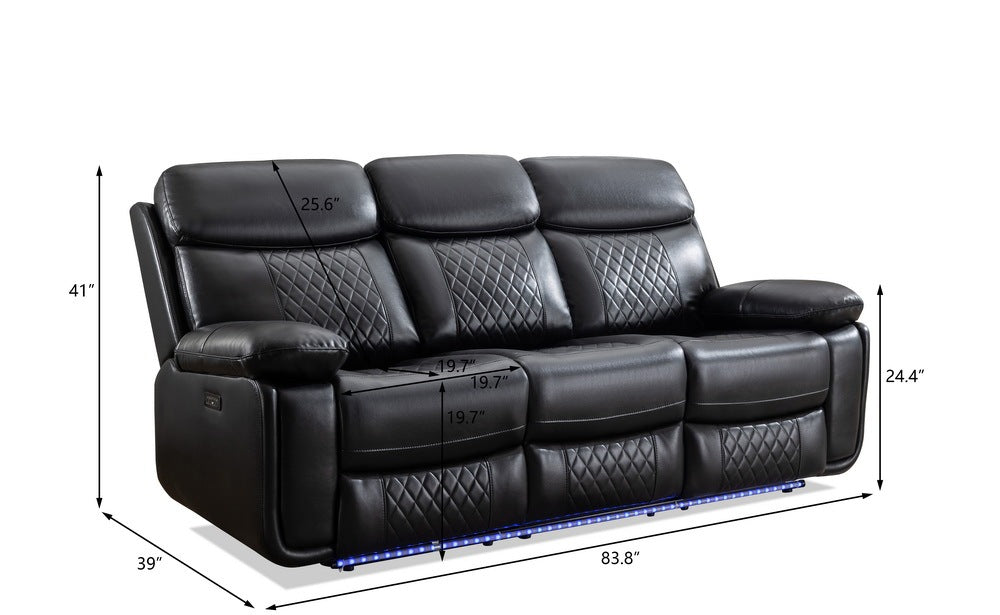 2 Pieces Power Reclining Sofa Sets,Technical leather Lounge Loveseat Reclining Couch w/ Bluetooth speaker / LED strip for Living Room,Black