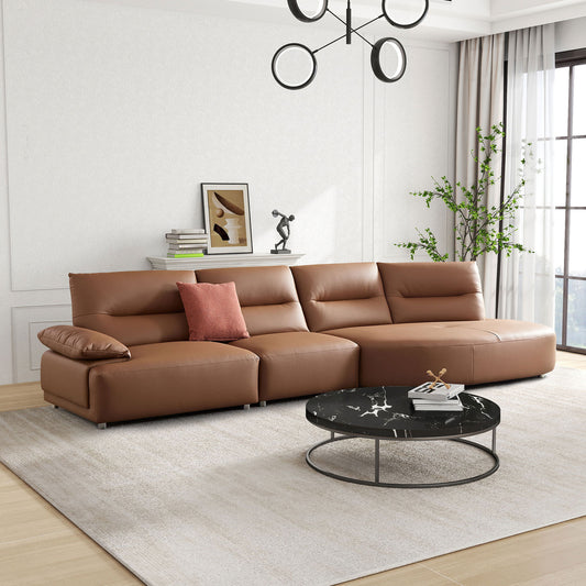 147.24'' Oversied Modern Sectional Curved Shaped Sofa Couch for Living Room,Upholstered 5-Seat Sofa Eco-leather Couch Set,Brown