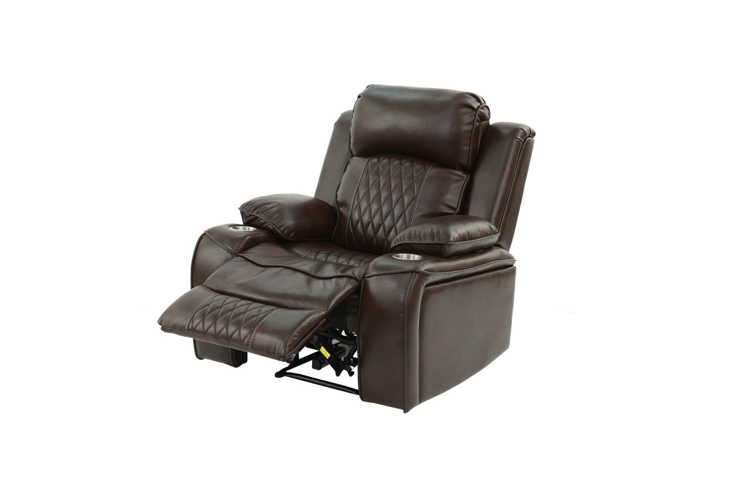 Power Motion Recliner Chair 1pc Chair Contemporary Brown Color Gel Leatherette Storage Arms w Cup Holder Living Room Furniture