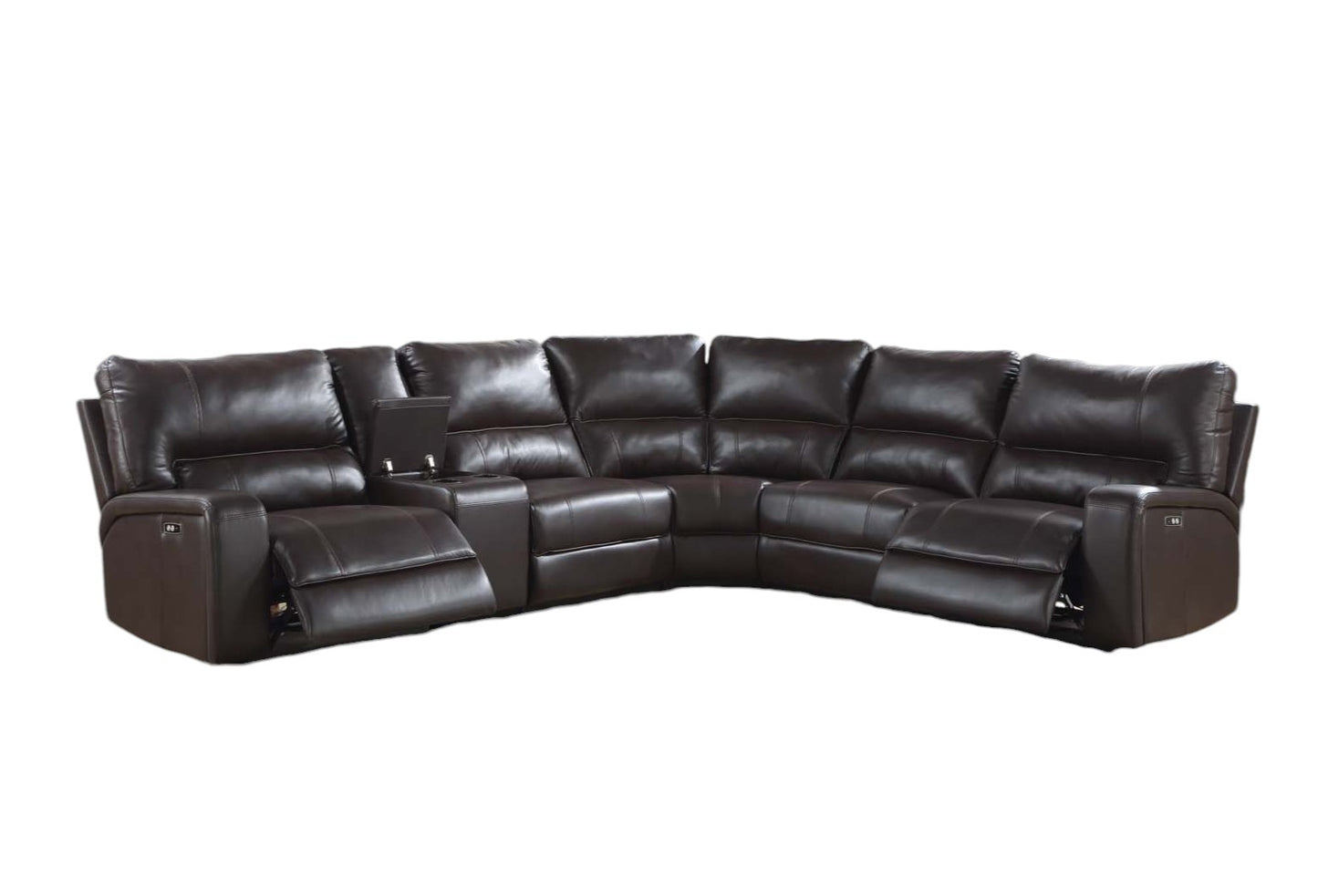 Saul Espresso Faux Leather Power Recliner Sectional Sofa w/ USB Port & Cupholder Console