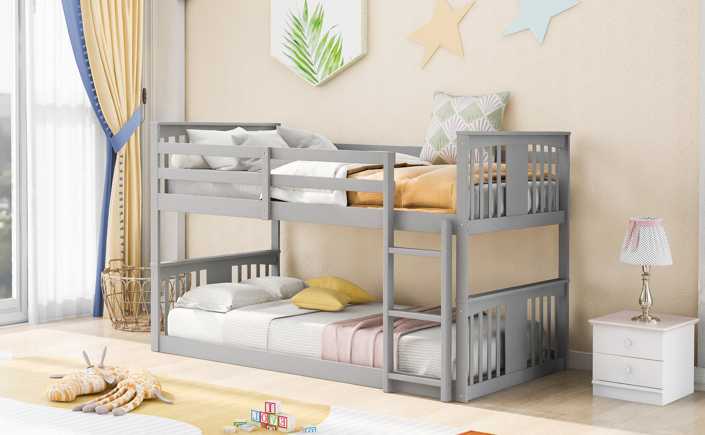 Twin Over Twin Bunk Bed with Ladder, Gray (Old SKU:LP000107AAE)