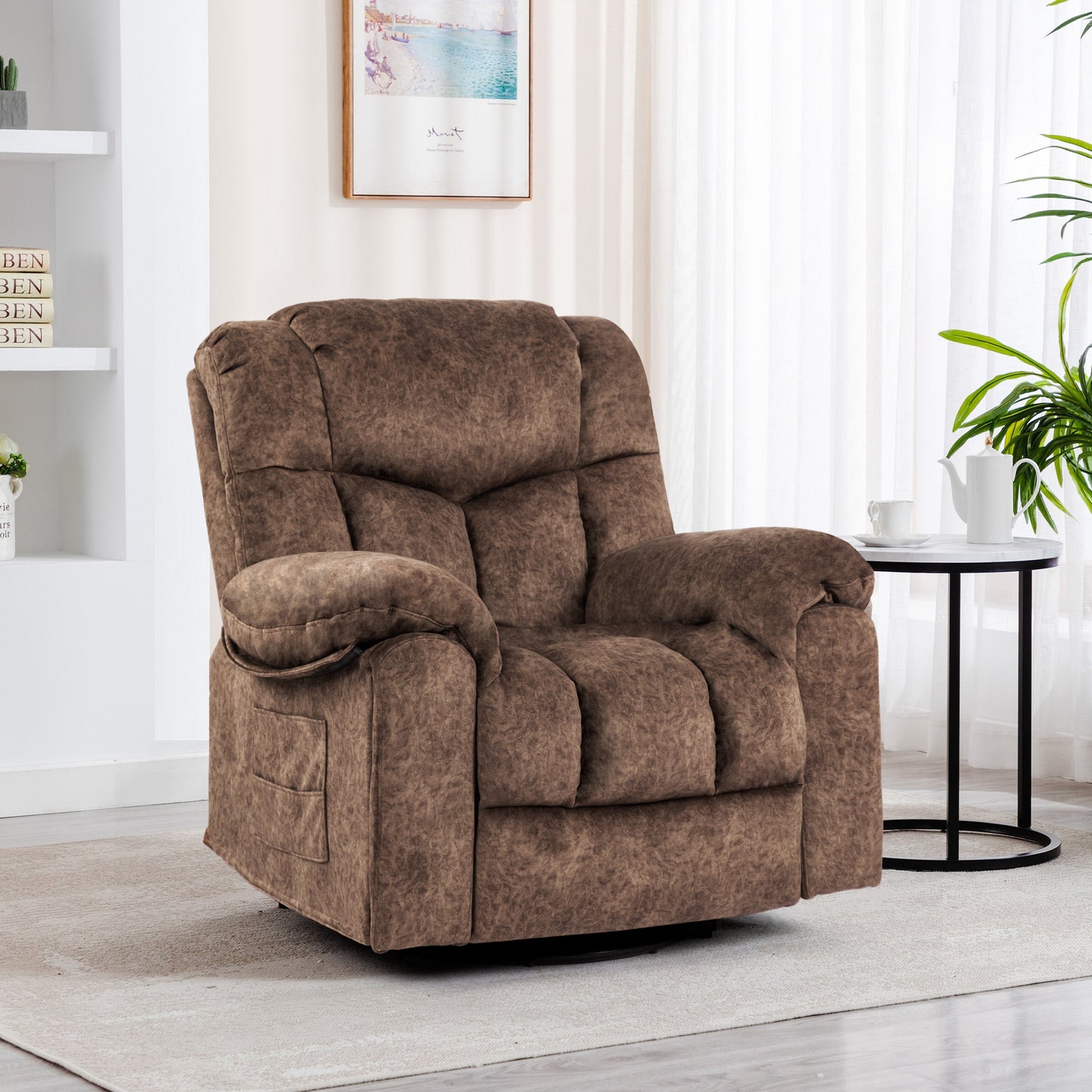 Swivel and Rocking Recliner Chair with Massage and Heating Bonded Leather Sofa