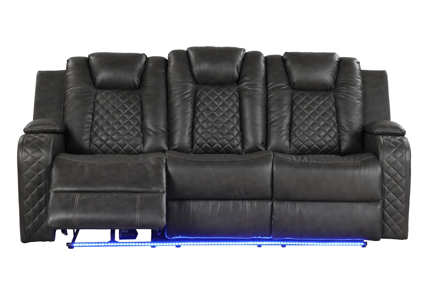 LED & Power Reclining Sofa Made With Faux Leather in Black