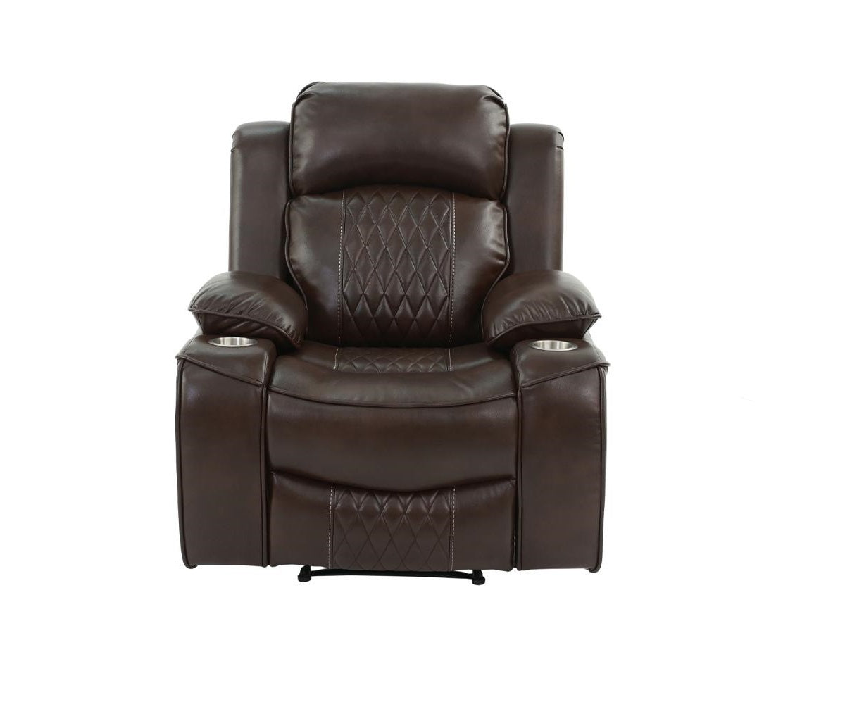 Power Motion Recliner Chair 1pc Chair Contemporary Brown Color Gel Leatherette Storage Arms w Cup Holder Living Room Furniture