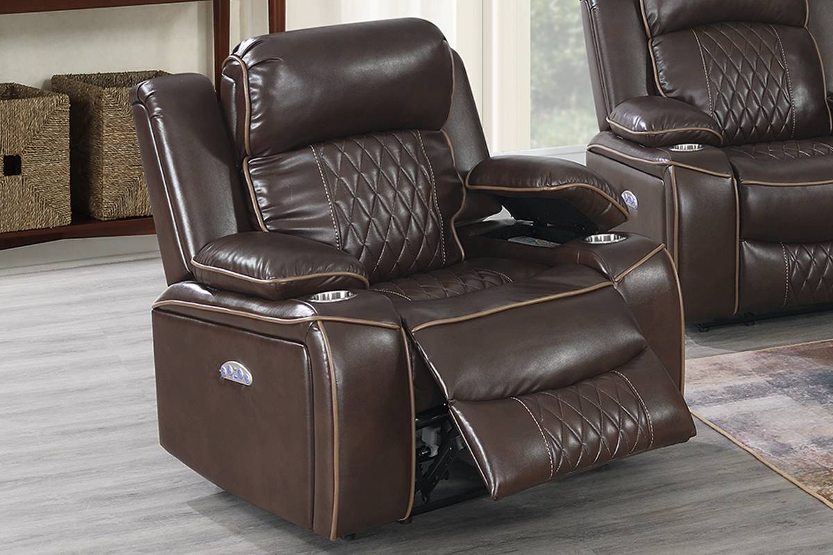 Power Motion Recliner Chair 1pc Chair Contemporary Brown Color Gel Leatherette Storage Arms w Cup Holder Living Room Furniture