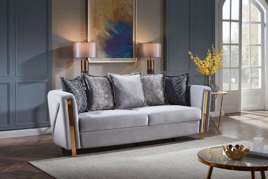 Chanelle Thick Velvet Fabric Upholstered Sofa Made With Wood in Gray