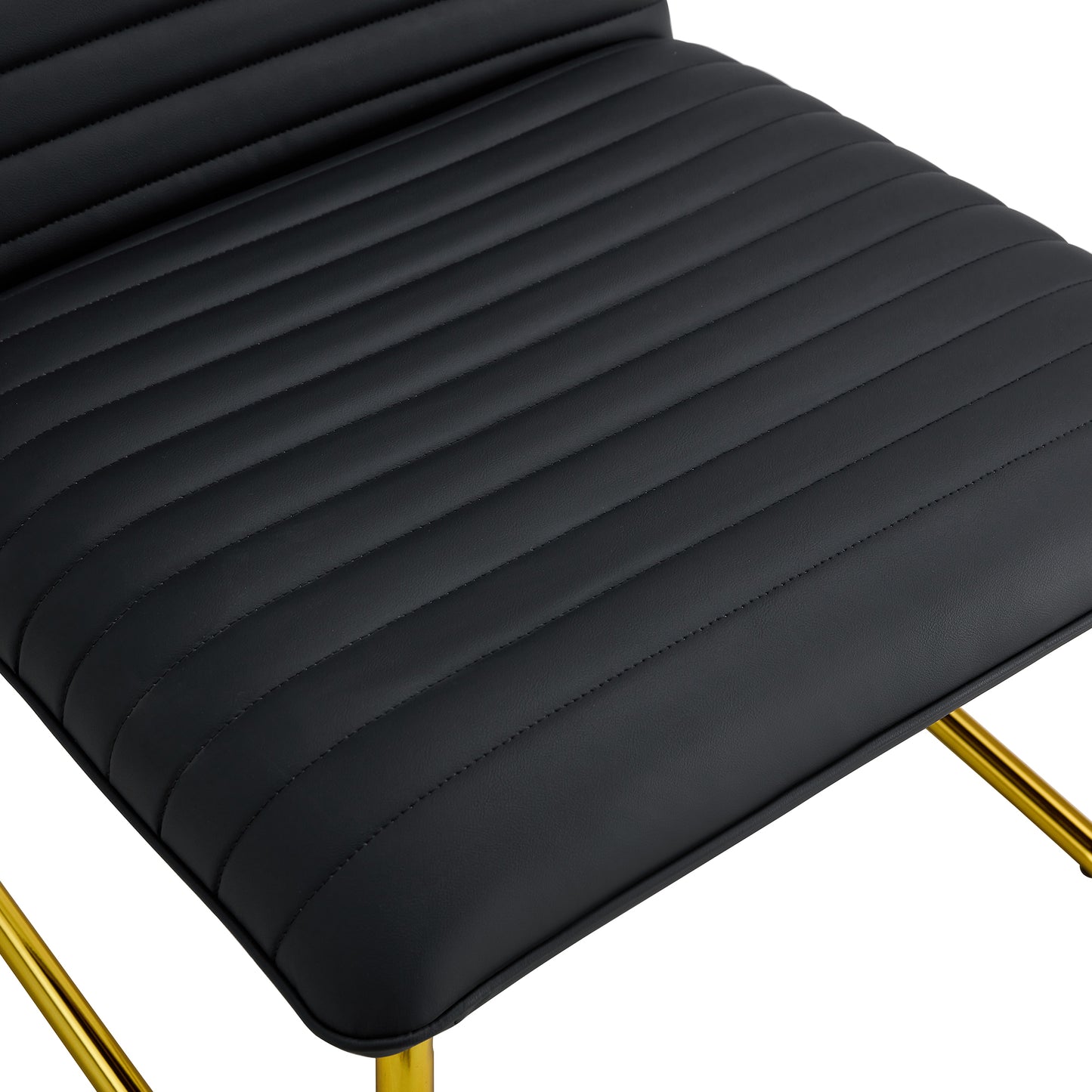 Black minimalist armless sofa chair with PU backrest and golden metal legs, suitable for offices, restaurants, kitchens, and bedrooms