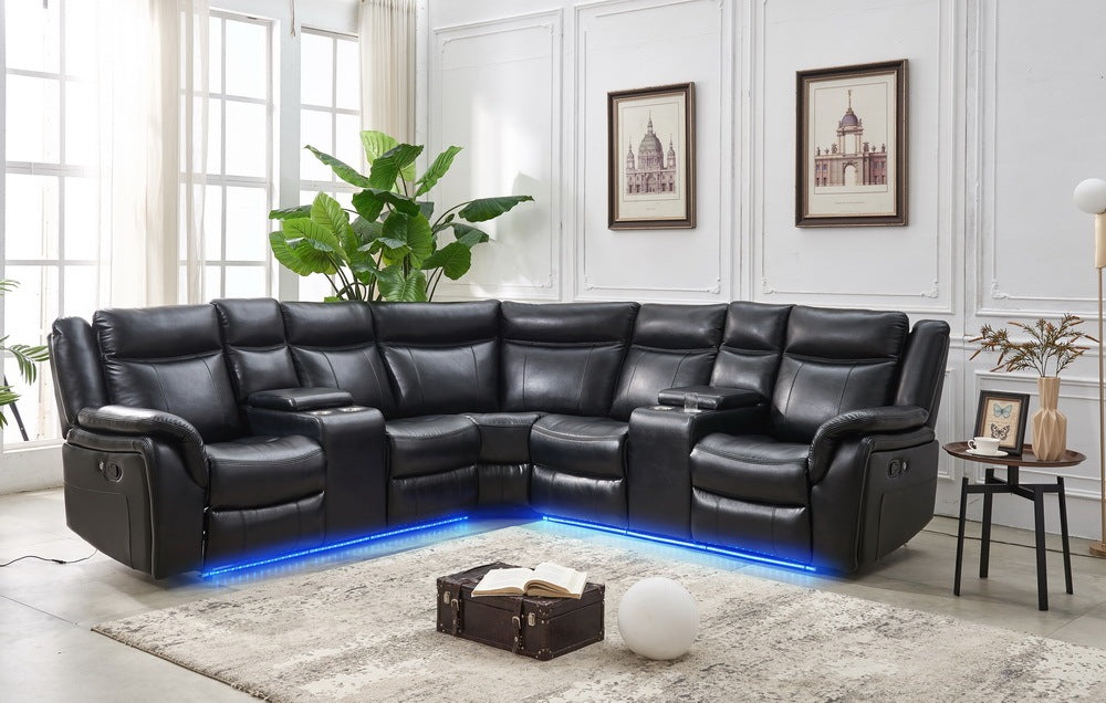 LE145 Manual reclining Sectional BLACK W/LED strip