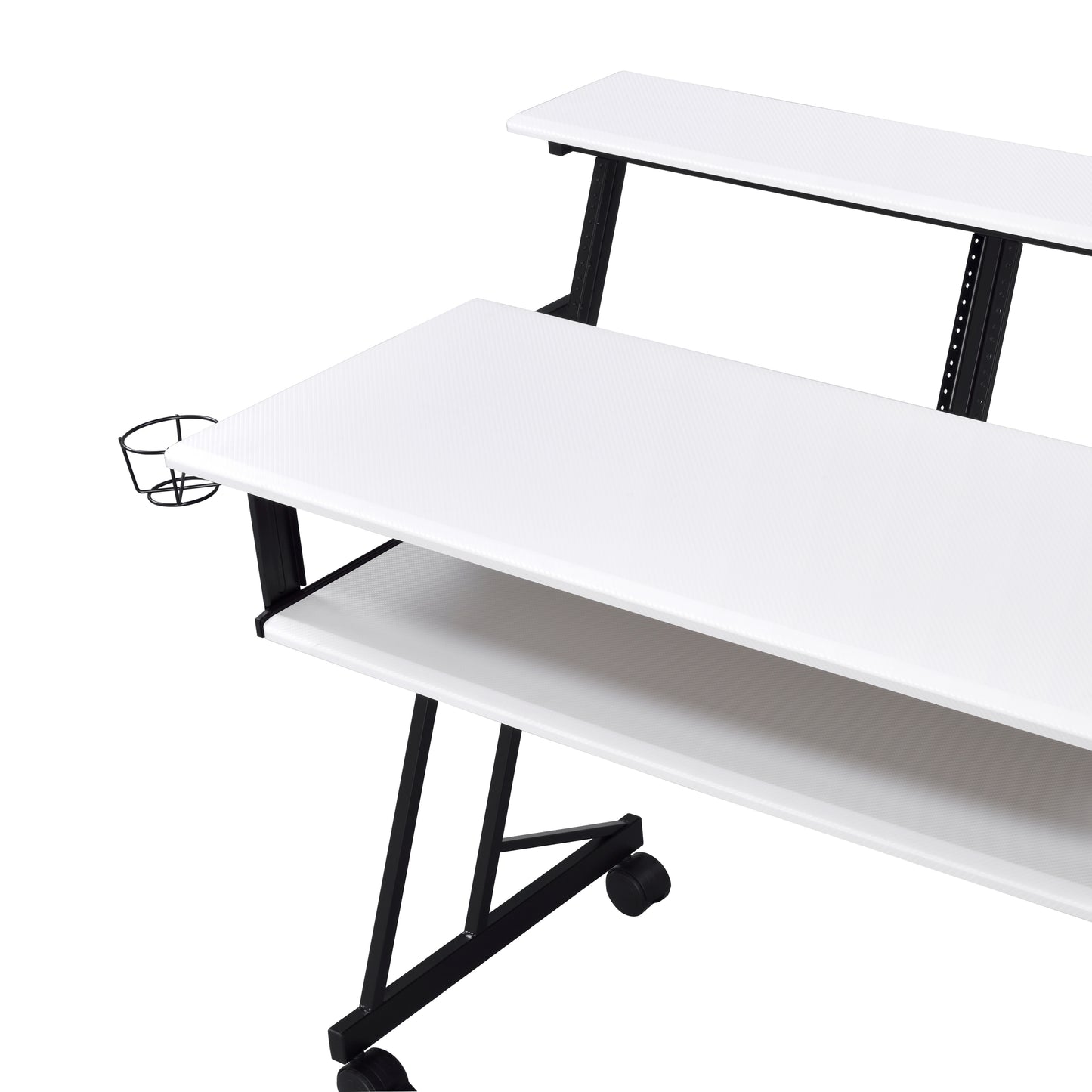 White and Black Music Recording Studio Desk with Metal Base