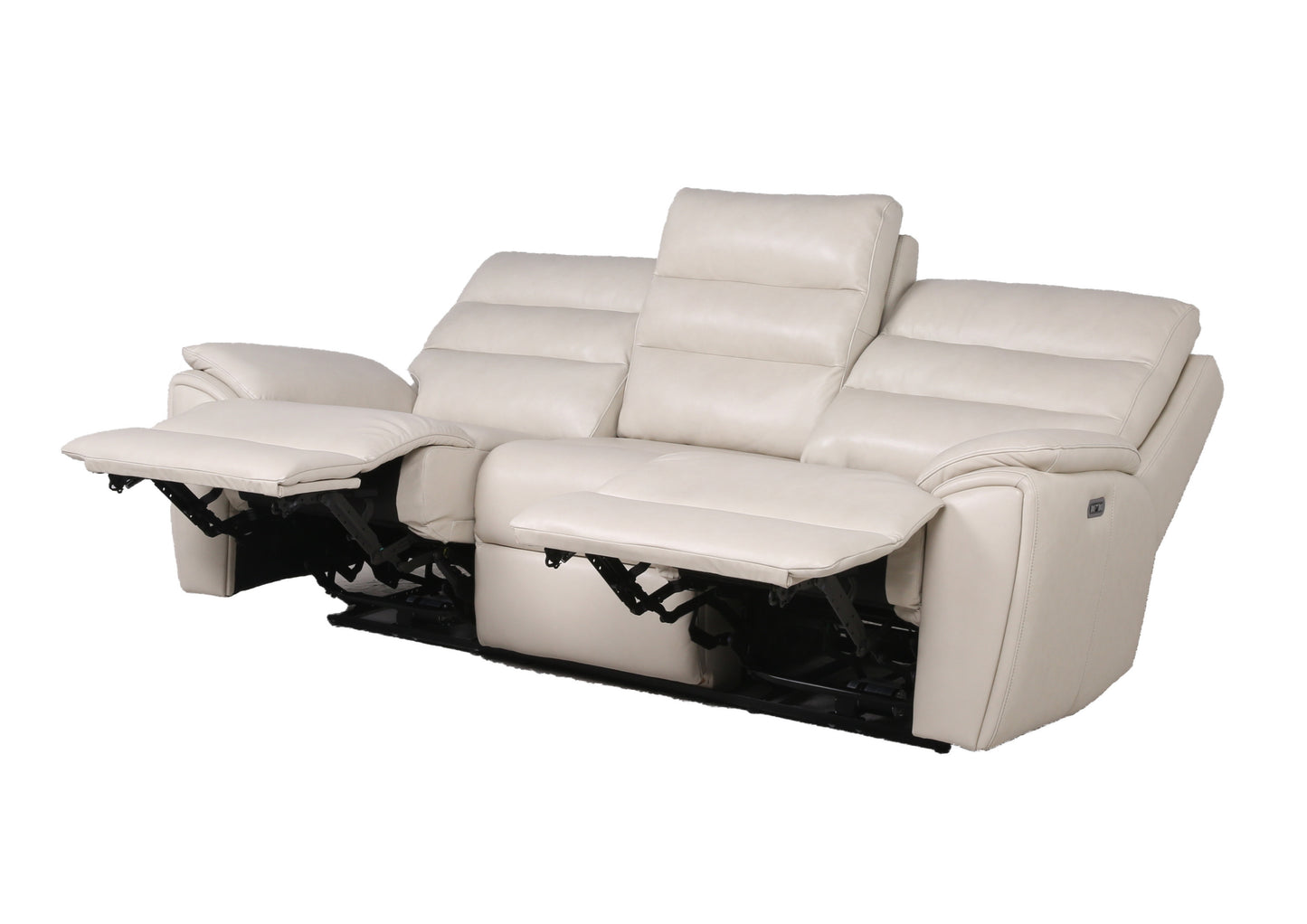 Modern Dual-Power Reclining Sofa - Power Footrest, Articulating Power Headrest - Top-Grain Leather, Horizontal Channeled Back, USB Ports