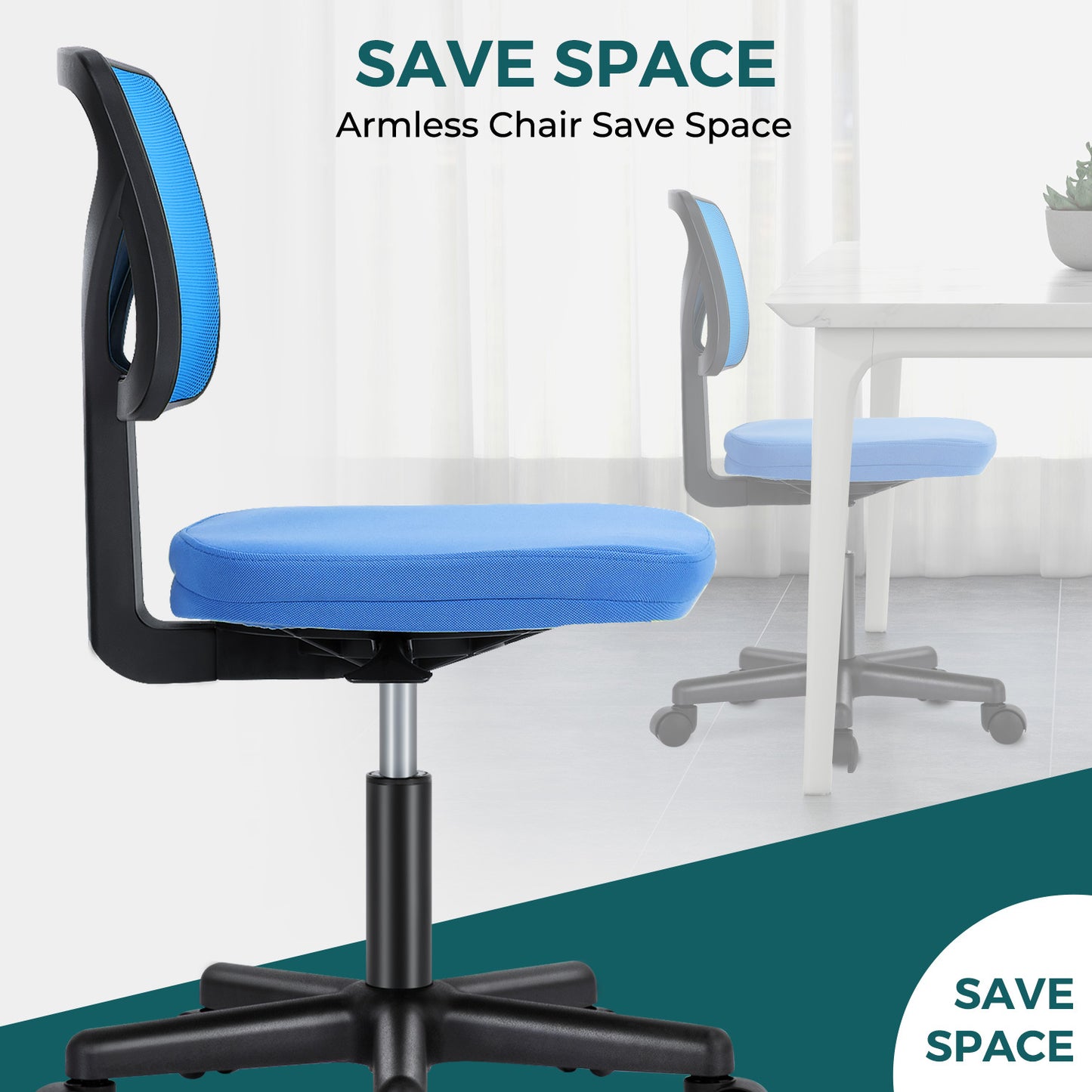 Sweetcrispy Armless Desk Chair Small Home Office Chair with Lumbar Support