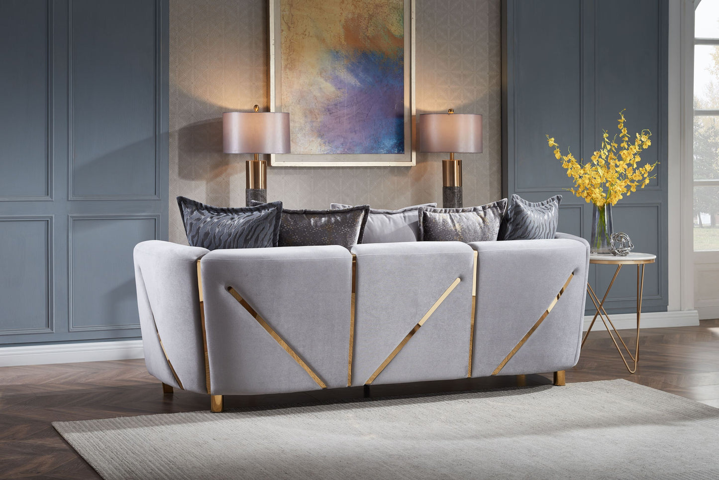 Chanelle Thick Velvet Fabric Upholstered Sofa Made With Wood in Gray