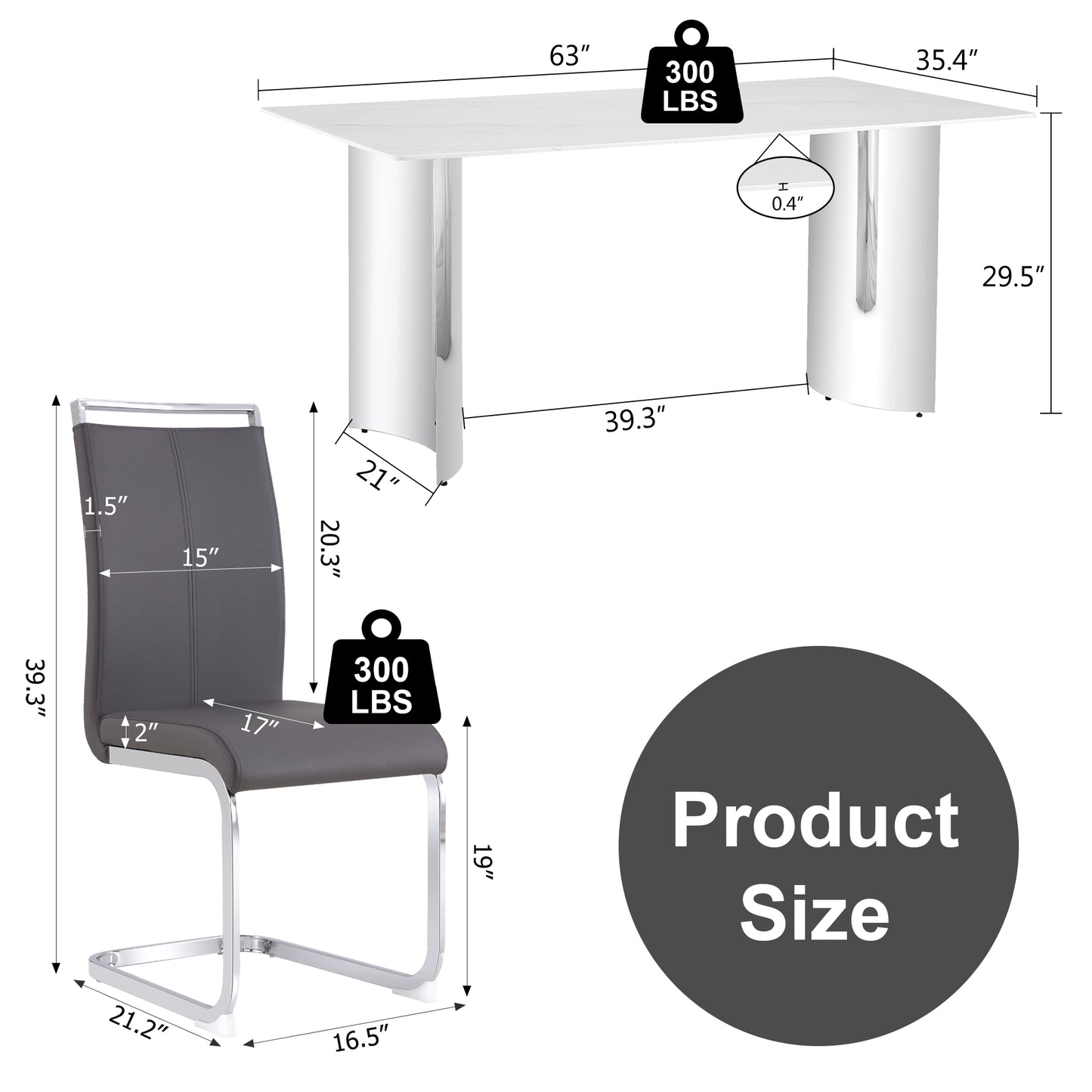 Modern minimalist dining table. Imitation marble glass sticker desktop, stainless steel legs, stable and beautiful. 6 premium PU seats. 63 inches * 35.4 inches * 29.5 inches DT-69 C-1162