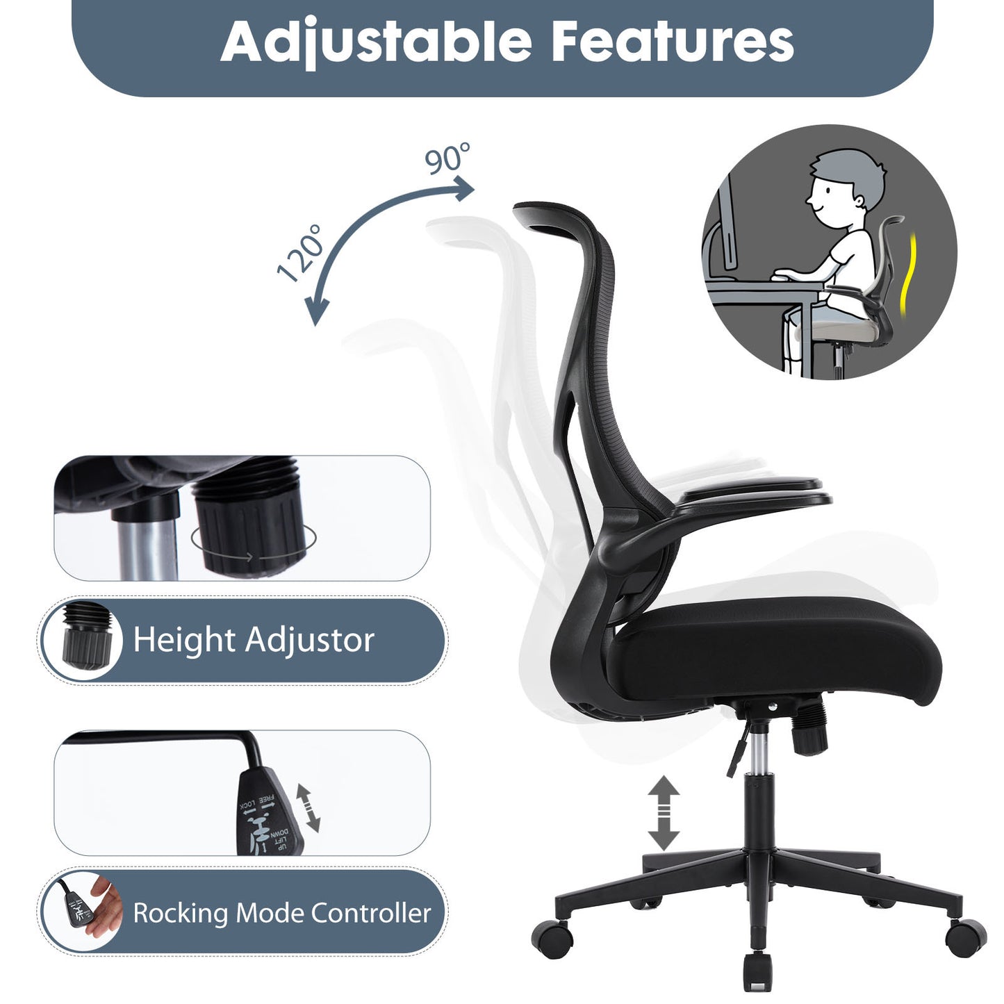 Sweetcrispy Ergonomic Executive High-Back Office Chair Breathable Mesh Computer Chair