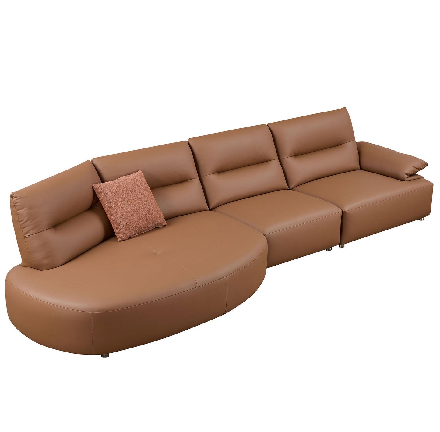 147.24'' Oversied Modern Sectional Curved Shaped Sofa Couch for Living Room,Upholstered 5-Seat Sofa Eco-leather Couch Set ,Brown