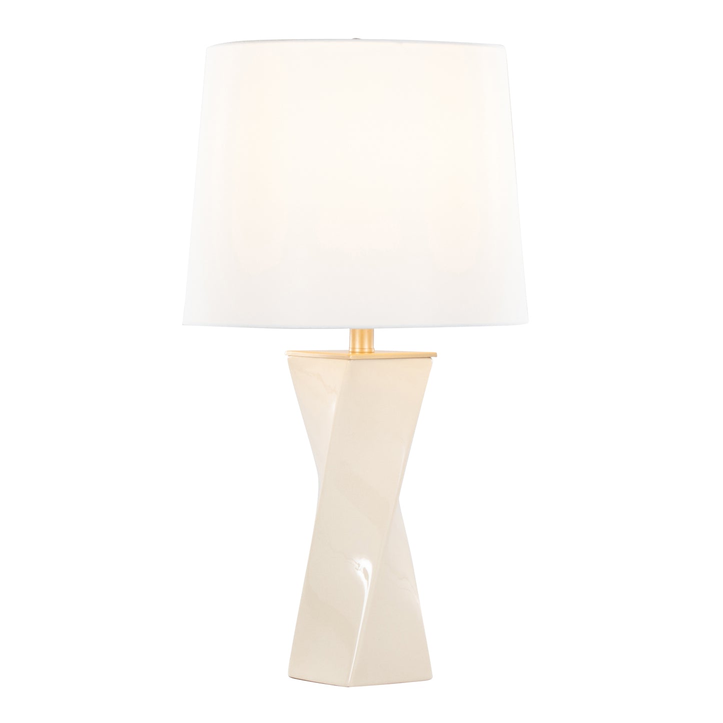 Curvo Square Contemporary 27" Ceramic Table Lamp in Cream Ceramic, Gold Metal, and White Linen by LumiSource