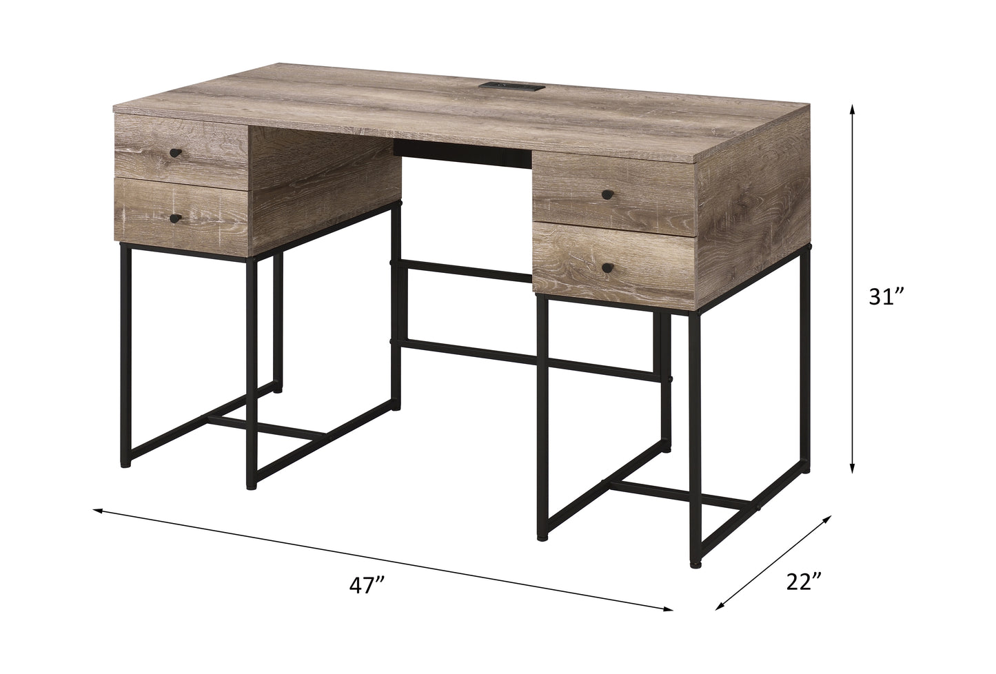 Desirre Rustic Oak & Black Finish Wirting Desk w/ USB Port