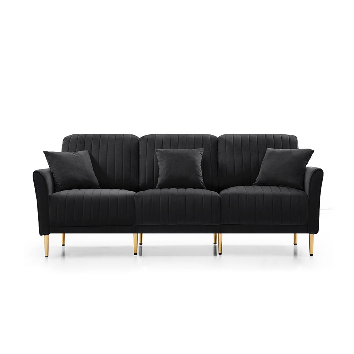 Mid-Century Tufted 3-Seat Sofa Couch for Living Room, Office, Apartment, Dorm, Studio and Small Space, 3 Pillows Included (Black)