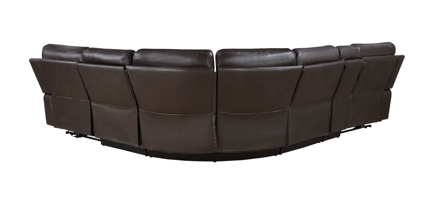 Saul Espresso Faux Leather Power Recliner Sectional Sofa w/ USB Port & Cupholder Console