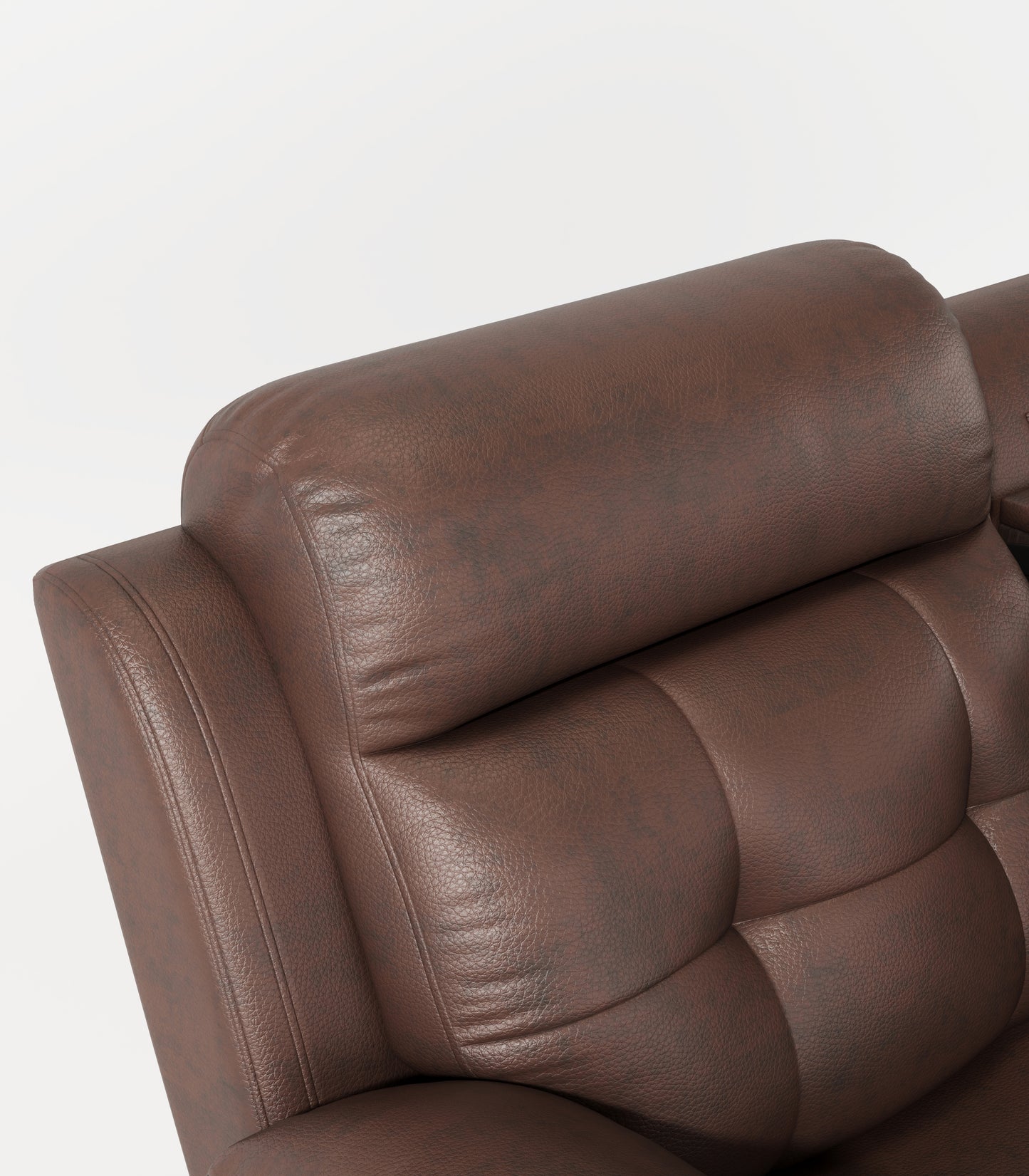 Genuine Leather Non-Power Reclining Sofa with Drop Down Table,Stainless Steel Cupholders and Magazine bag- Brown